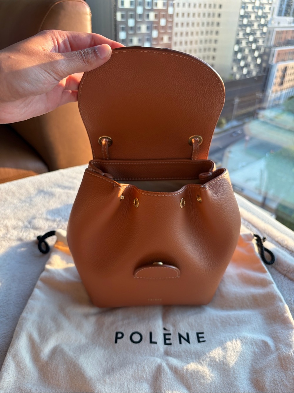 Polène Numéro Un Mini Backpack Convertible 3-Way Caramel Tan - Picture 5 of 5